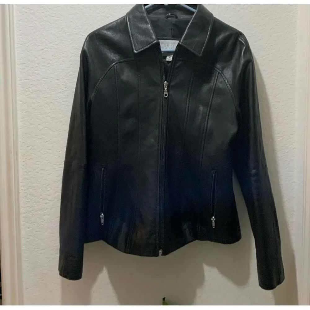 Women Wilsons Genuine Black Leather Coat Size Medium